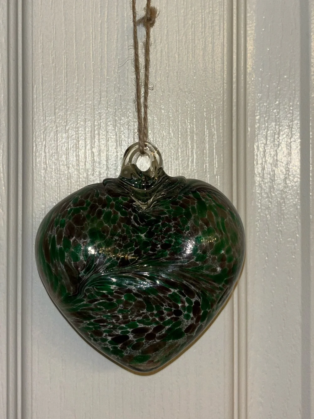 Handblown Green Glass Heart Ornament ~ Christmas Ornament ~